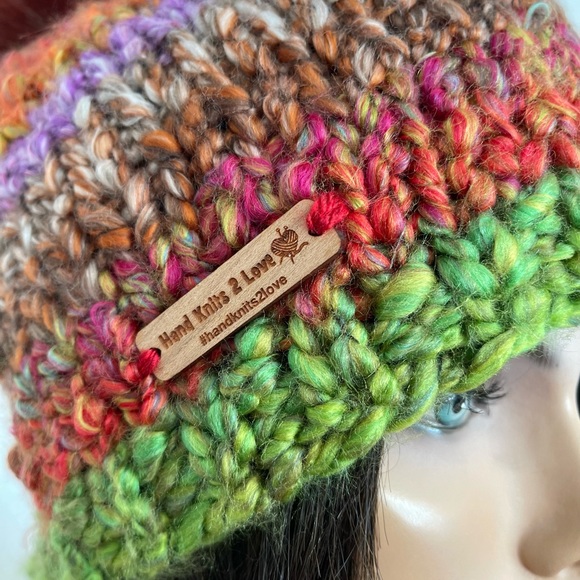 Hand Knits 2 Love Slouch Beanie Hat Cap Boucle Designer Faux  Hand Knits 2 Love Beanie Hat Cap Boucle Chunky Faux Fur Pom Pom Designer Origina